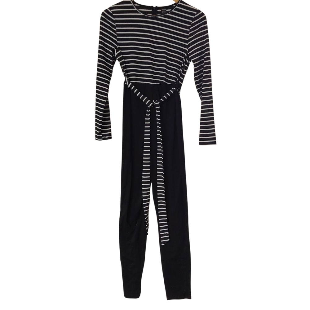 SHEIN Maternity Black and White Striped Jumpsuit
